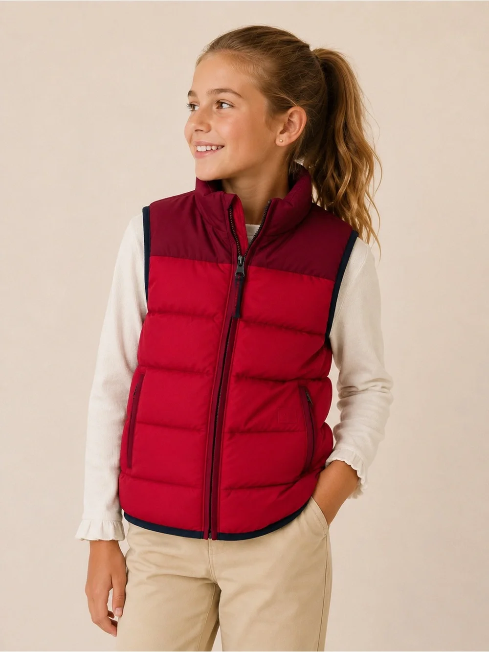 NWT Gap Kids Youth Red/Burgundy Colorblock Quilted Puffer Zip Vest Unisex